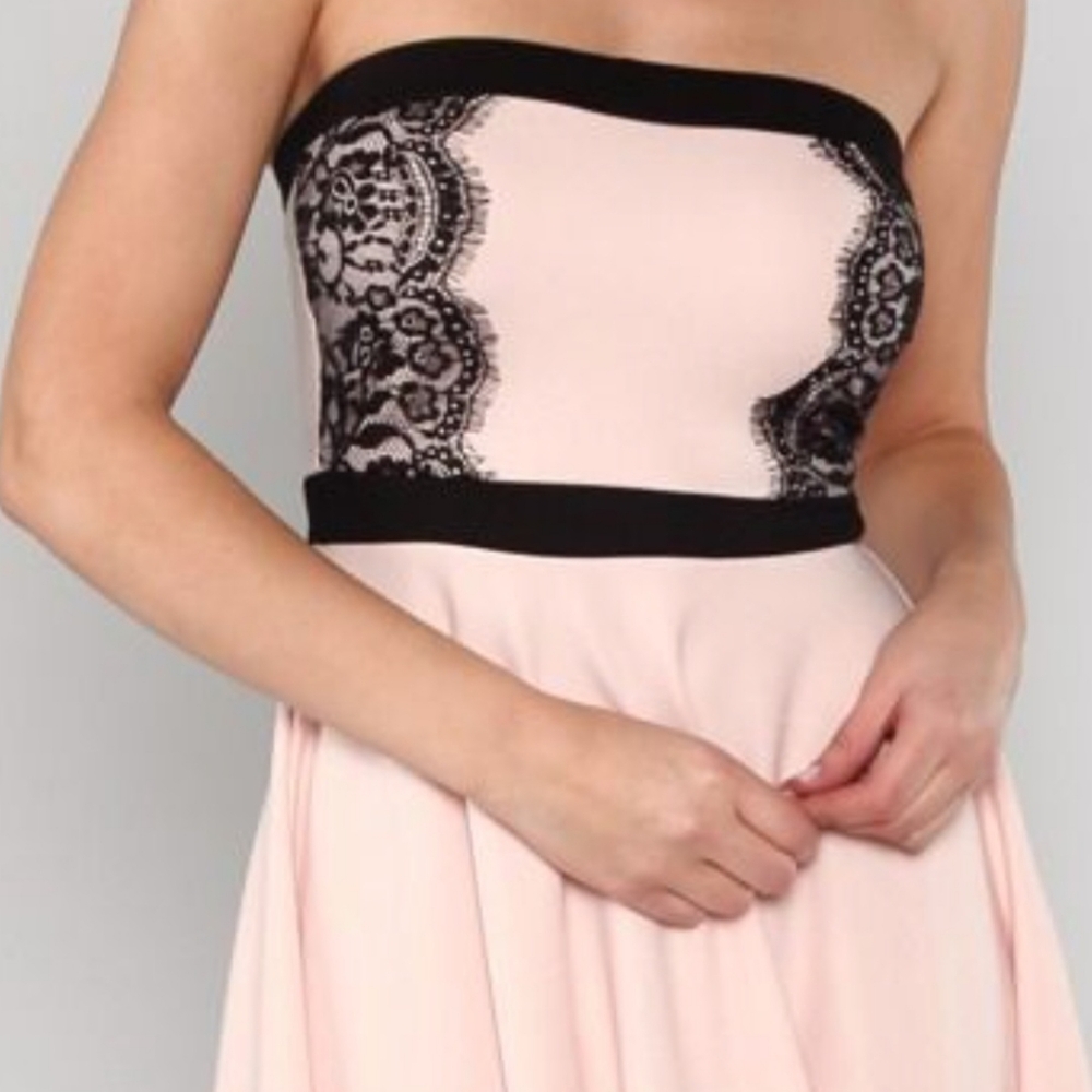 Strapless Dress with Lace Applique Bodice